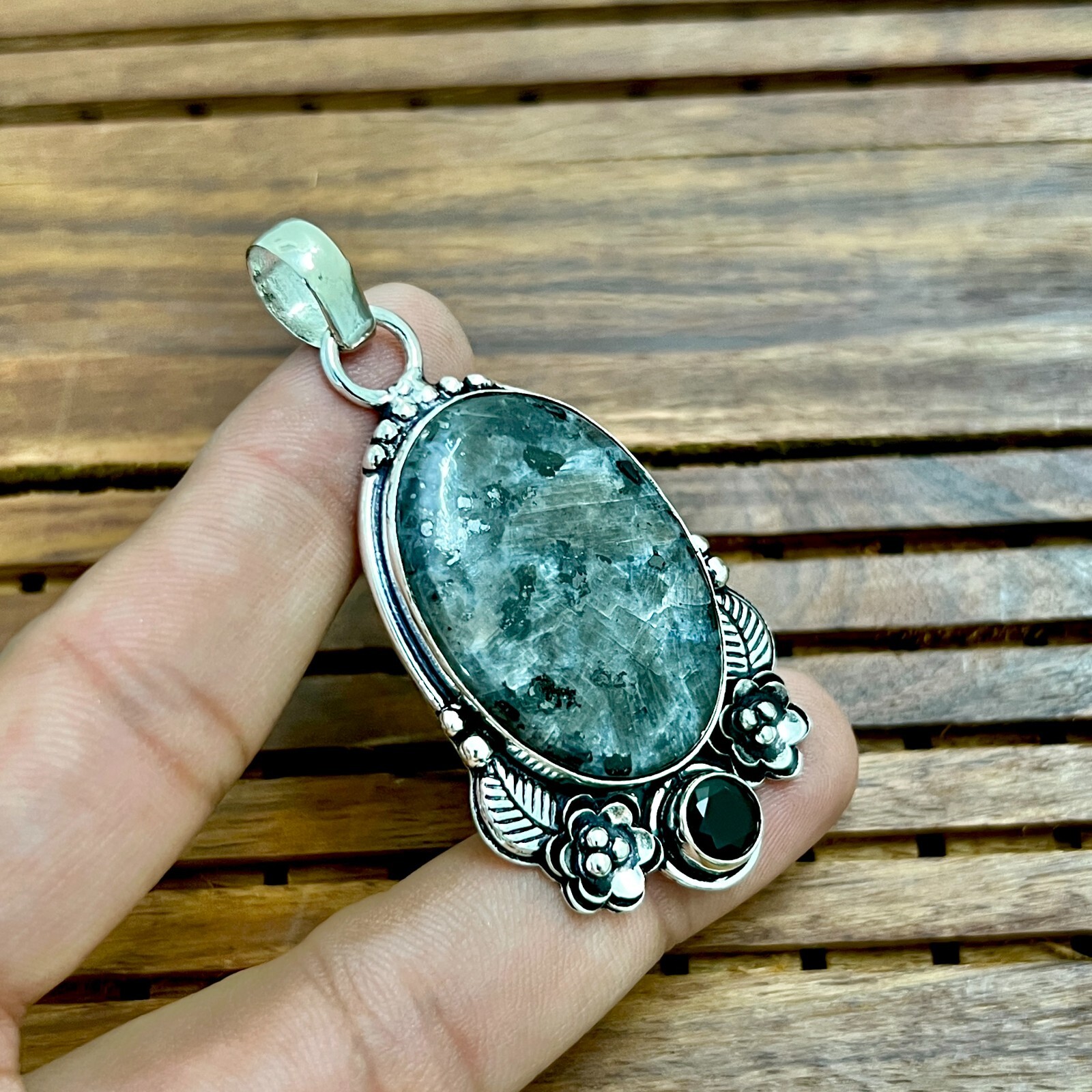 Larvikite Pendant Gemstone 925 Sterling Silver Handmade Jewelry Pendant 2.05″