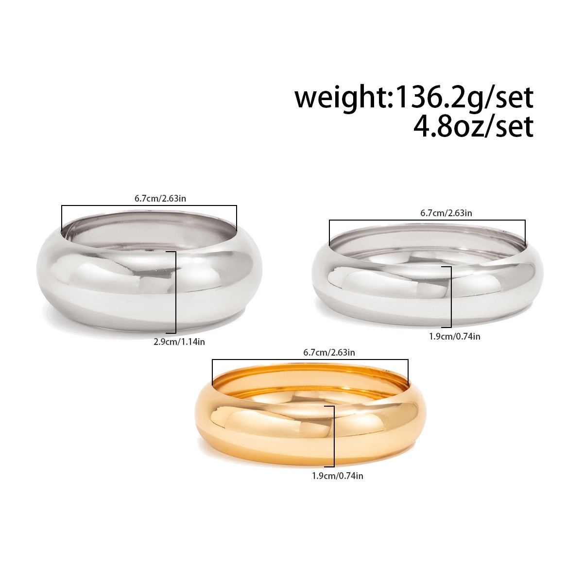 Gold Bangle Bracelet Set 4Pcs Chunky Smooth Curved Geometric Fashion Jewelry