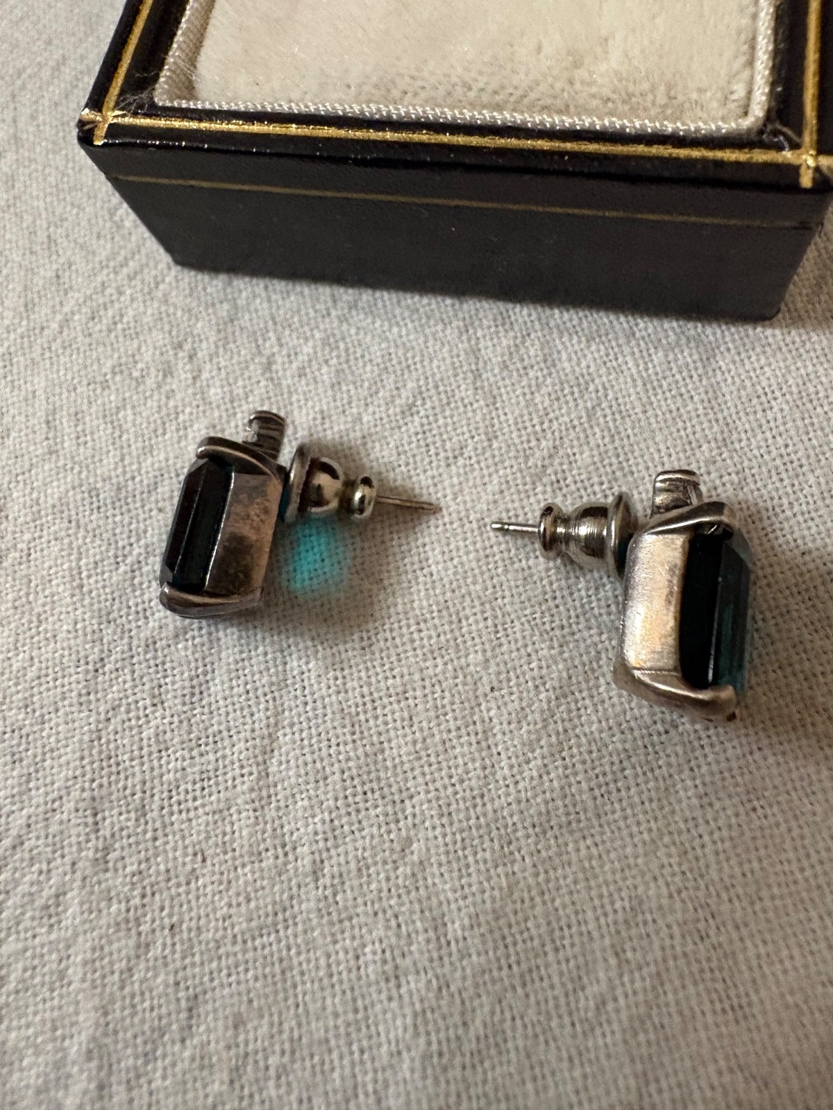 B. David Post Earrings With Deep Green Stone and Small Rhinestone