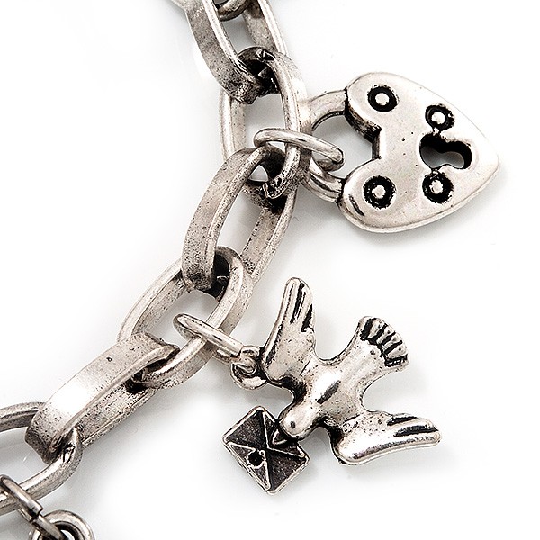 Chunky Oval Link Charm Bracelet In Silver Tone Metal – 18cm Length with 5cm