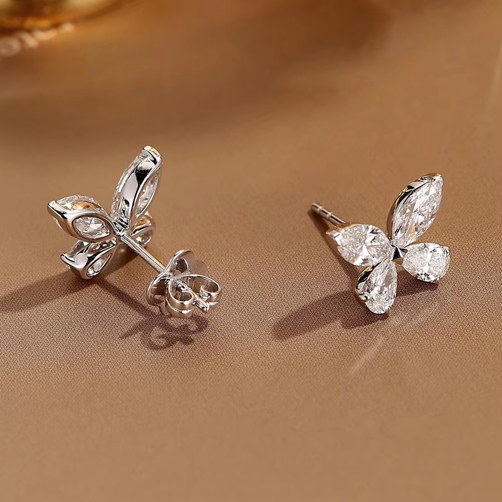 Butterfly Moissanite Stud Earrings 925 Sterling Silver Pear Marquise GRA Gift