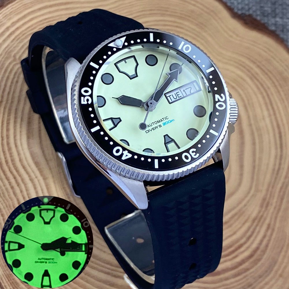 Japan NH36 20ATM Dive 37mm Steel Automatic Men Watch Sapphire Full Lume Dial SKX