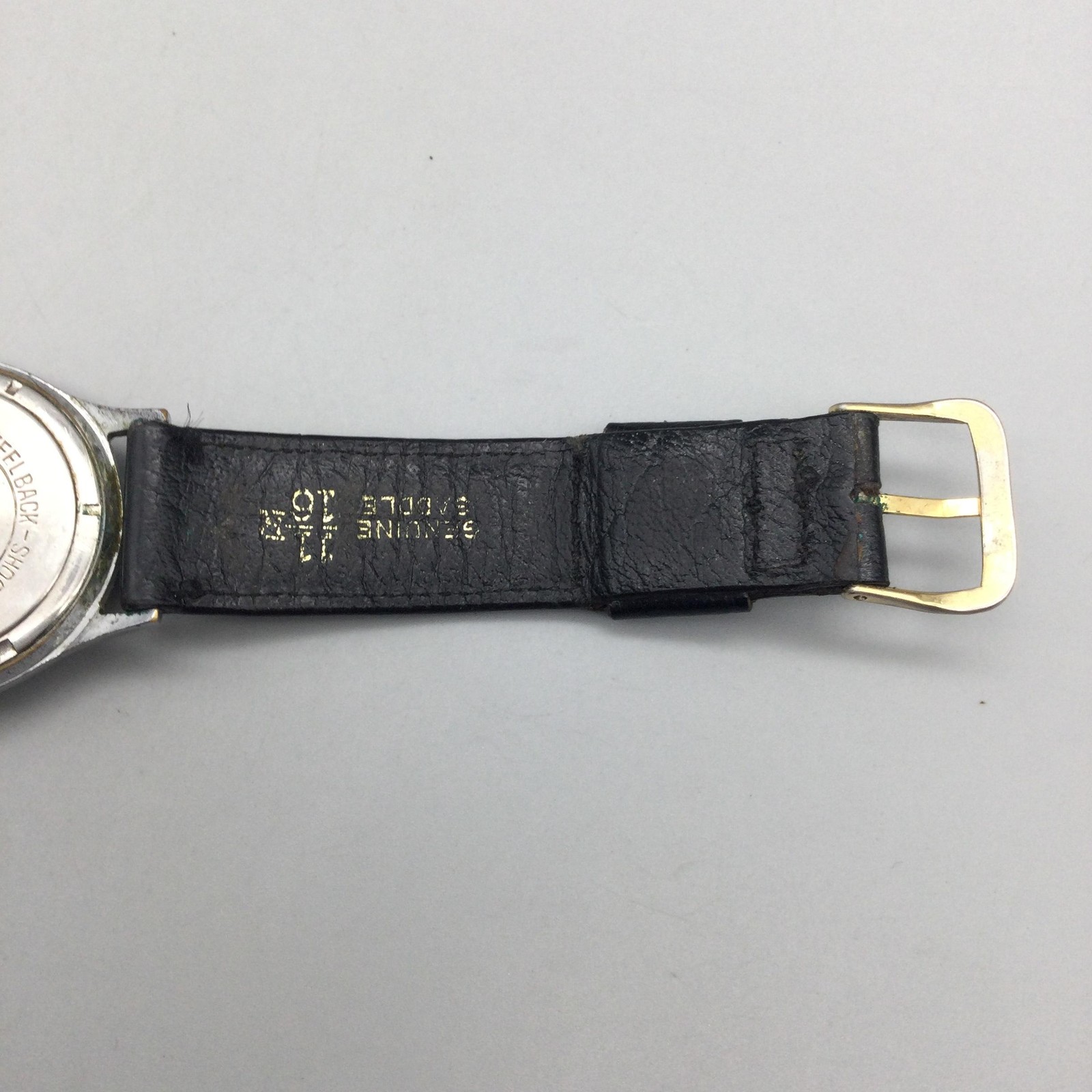 Vintage Tollet Mens Watch 32mm Cream Dial Silver Tone Black Leather Manual Wind