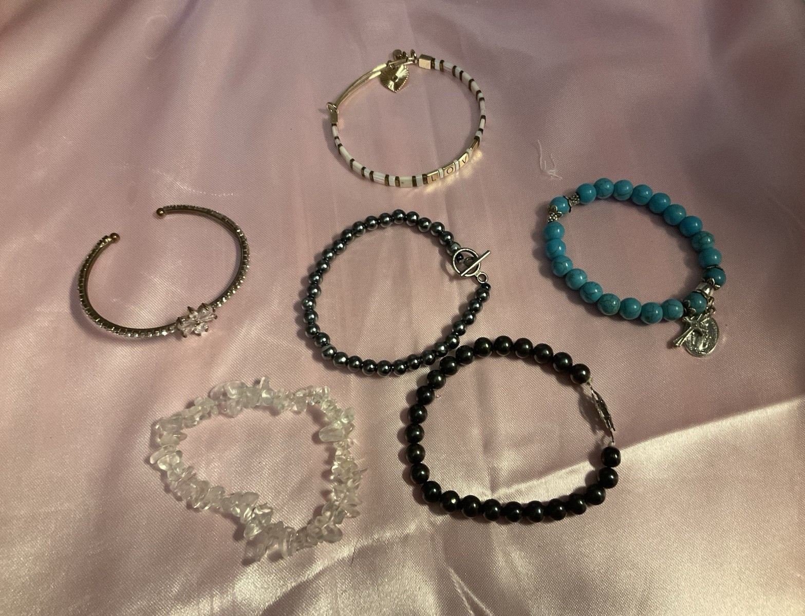 Women’s Fashion Bracelet Mixed Lot, 6pc Multicolor Metal/Stone Crystal Charms