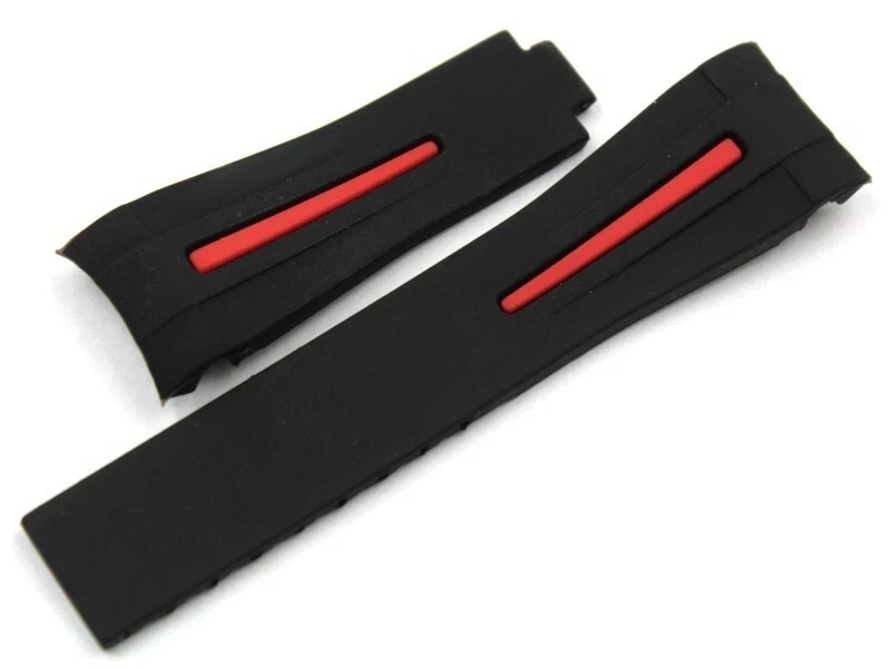 Black Silicone Strap Red Row 20/16mm Waterproof Curved Handle Promotion