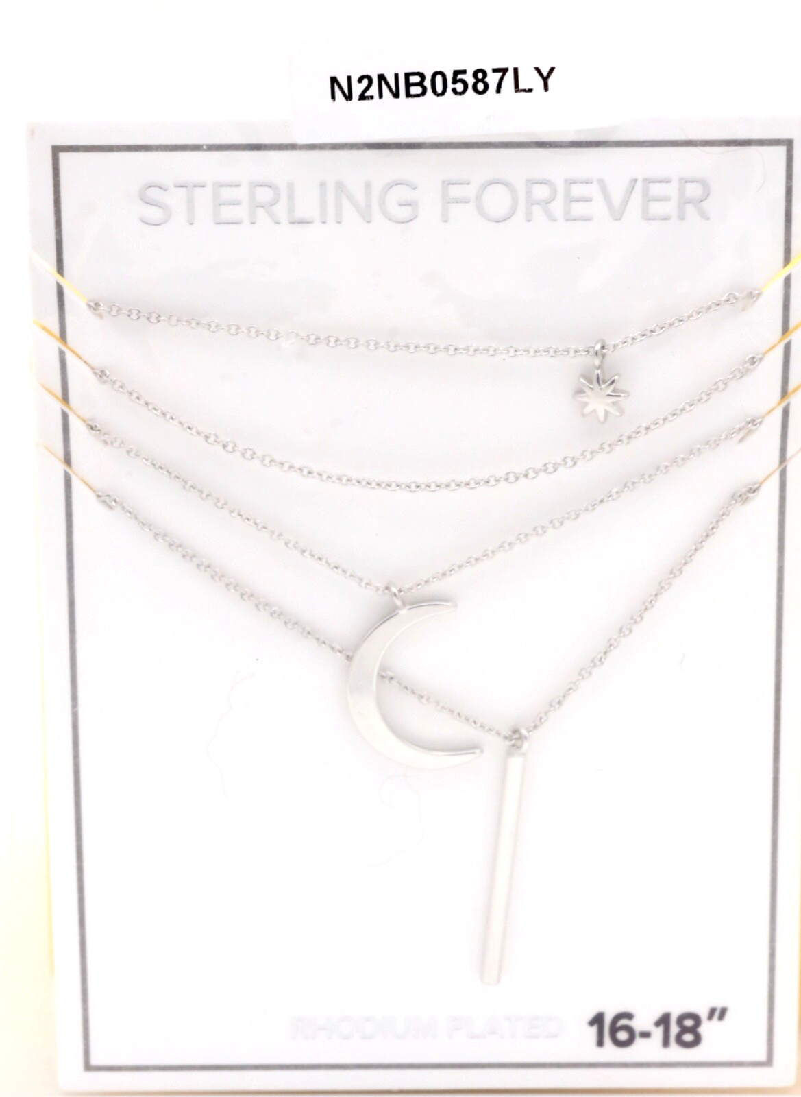 Sterling Forever Crescent & Bar Multi Layer Necklace Rhodium Plated Brass New