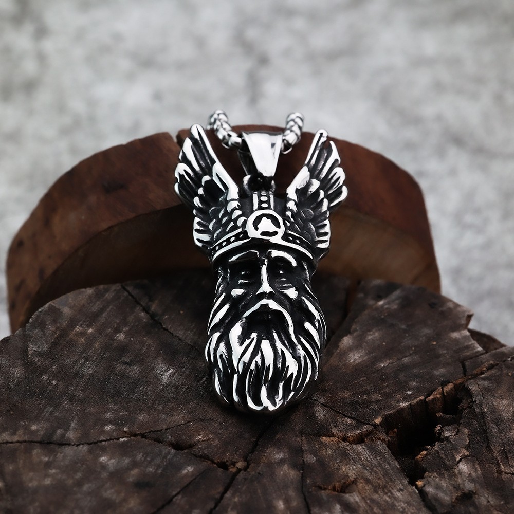 MENDEL Mens Chain Viking Mythology Odin Amulet Pendant Necklace Stainless Steel