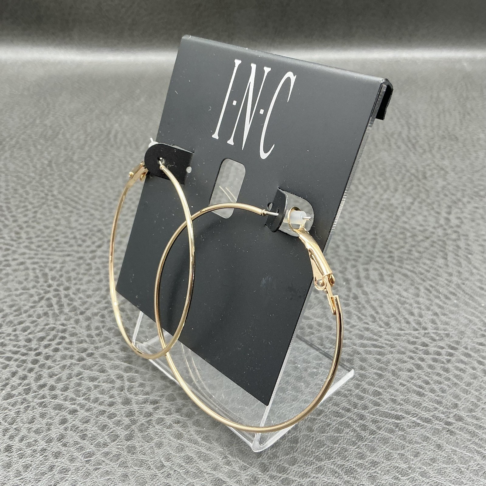 INC International Concepts Hoop Earrings Women Gold Tone Large Latch Back Round