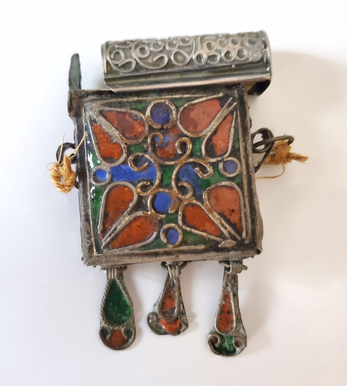 Vintage 1970s Moroccan Berber Hirz Prayer Box Pendant Cloisonne Enamel Locket