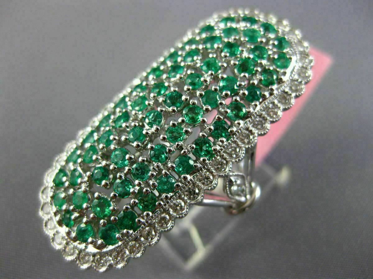 EXTRA LARGE 2.17CT DIAMOND & COLOMBIAN EMERALD 18K WHITE GOLD FILIGREE OVAL RING