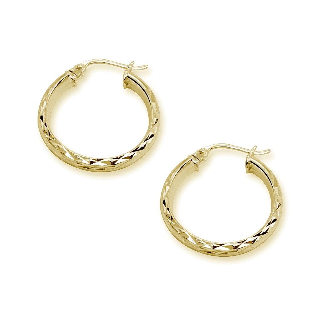 3x30mm Diamond-Cut Round Click-Top Gold Plated 925 Silver Small Hoop Earrings