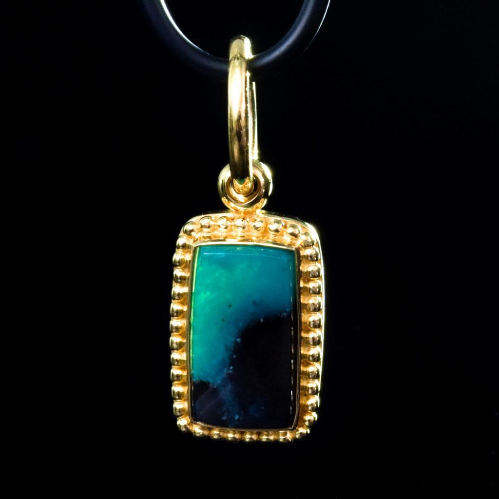 Granulation Pendant Gold Vermeil Sterling Gem Silica Chrysocolla Cabochon 3.97 g