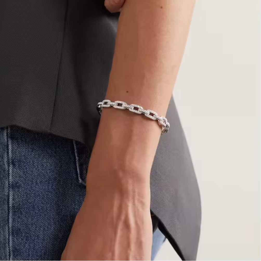 3CT 14K Gold Plated Lab Created Diamond Open Link Chain Bangle for Women Jewelry