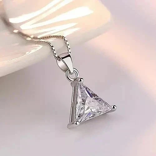 2Ct Trillion Simulated Diamond Solitaire Pendant Necklace 14k White Gold Plated
