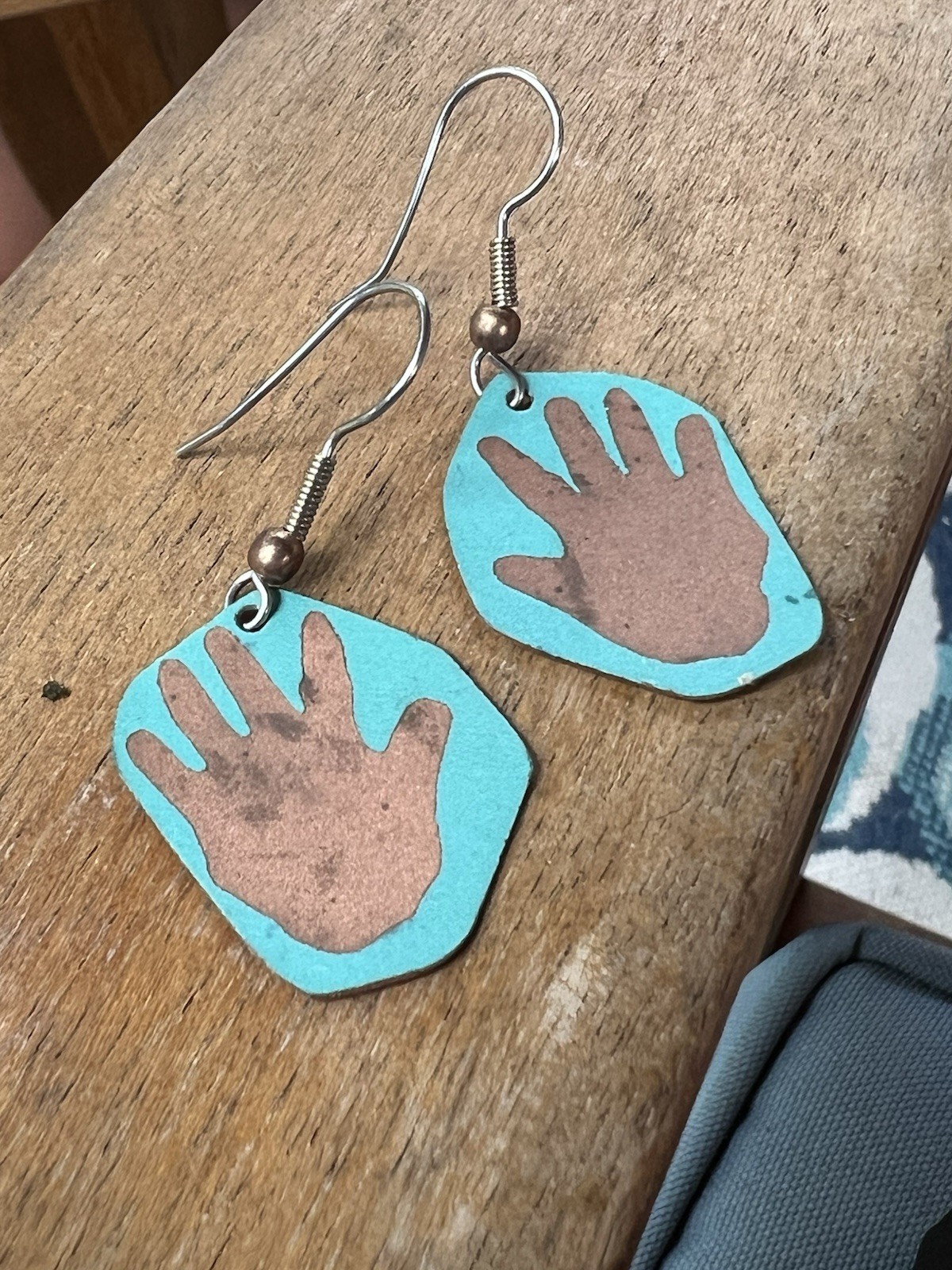 Vintage Artisan Western Copper Teal Turquoise Earrings 90s Boho Southwestern