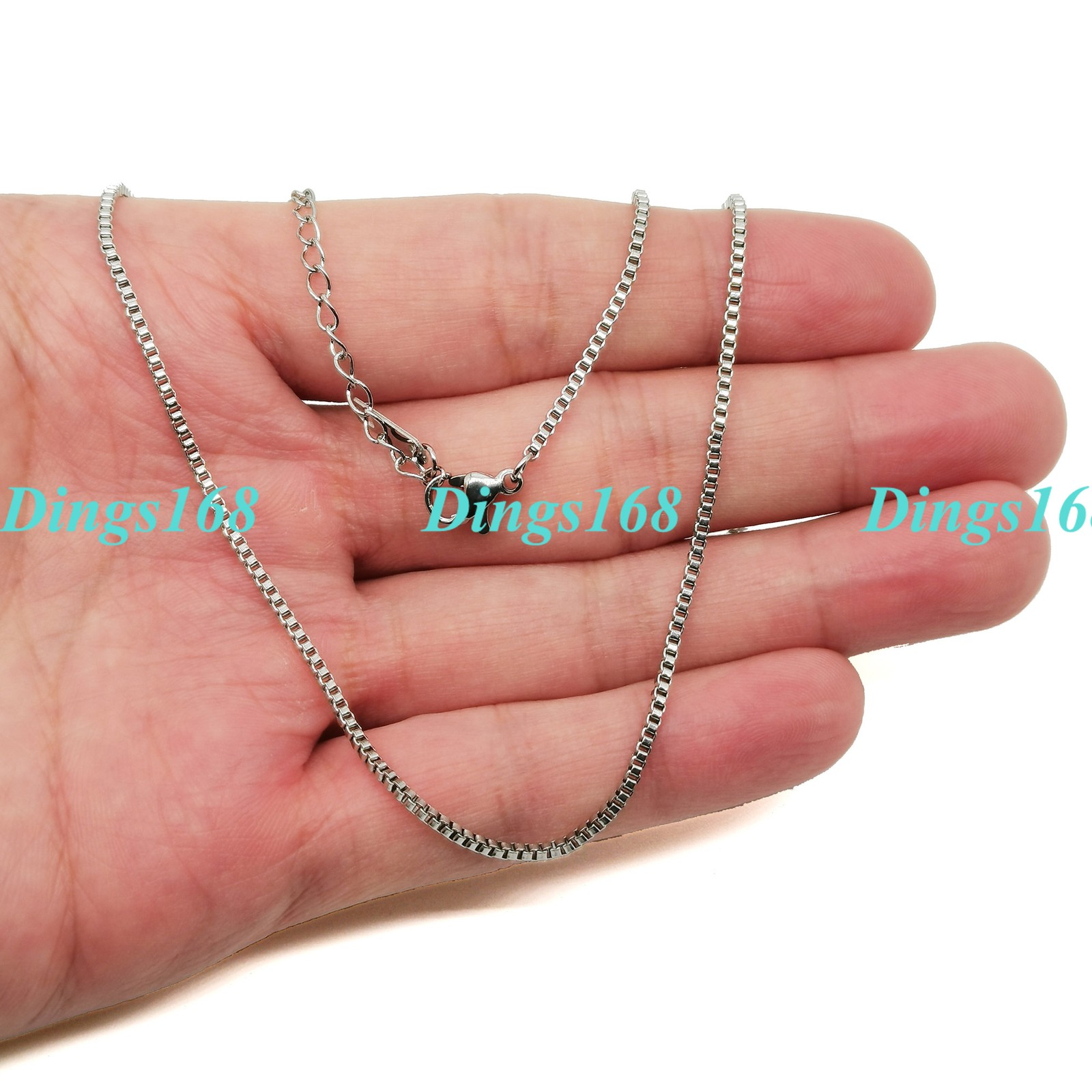 Real 18K White Gold Filled Tarnish-Resist 1.5mm Box Chain Necklace 16″~18″ H048W