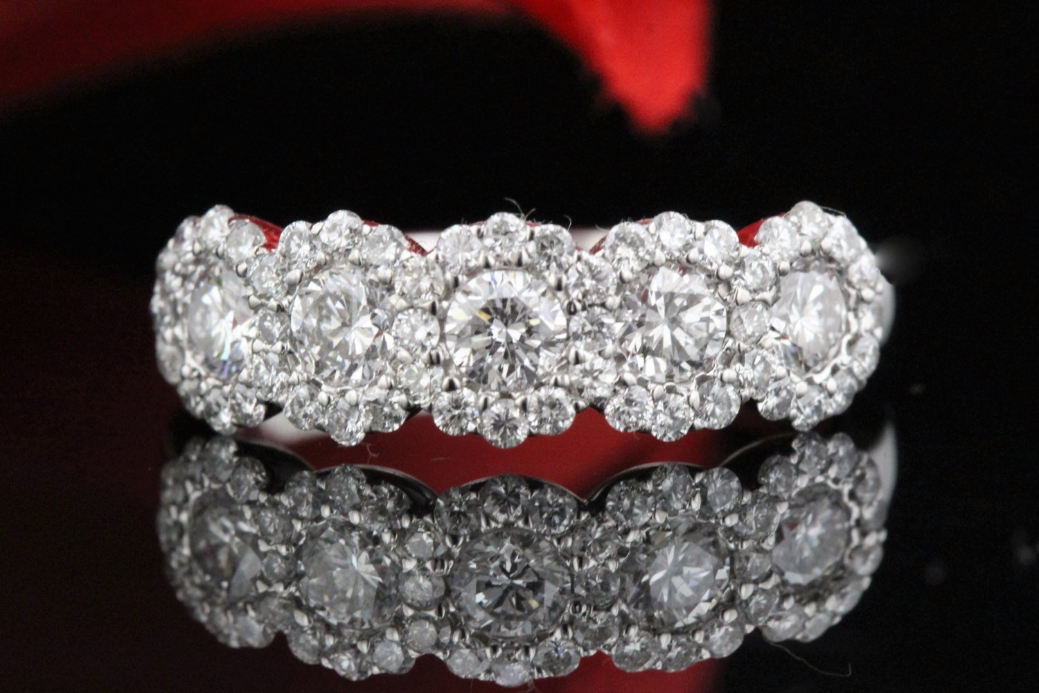 Halo Cocktail Design Ring Band Round Cut Simulated Diamond 14k White Gold Plated