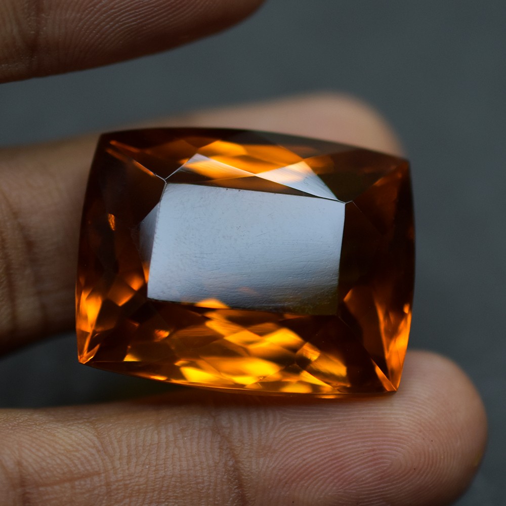 Natural Fire Orange Topaz Pendant Size Certified 60 Ct Cushion Loose Gemstone