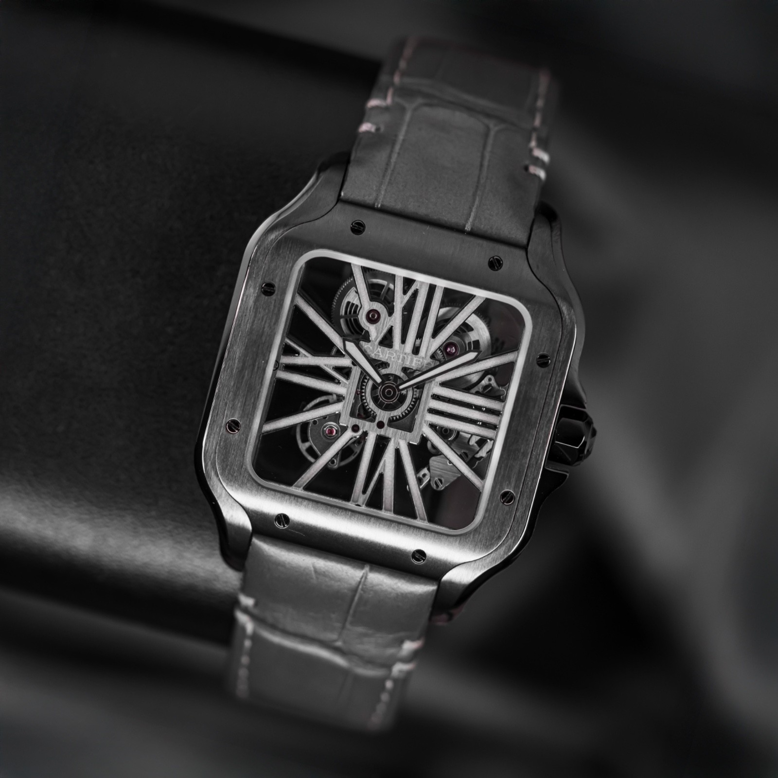 Cartier Santos WHSA0009 ADLC Coated Stainless Steel Excellent Condition B&P
