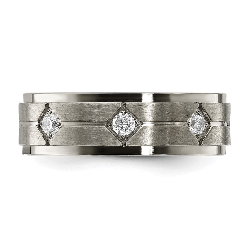 Titanium Brushed Center with Cubic Zirconia 7.00mm Band Ring Size 10