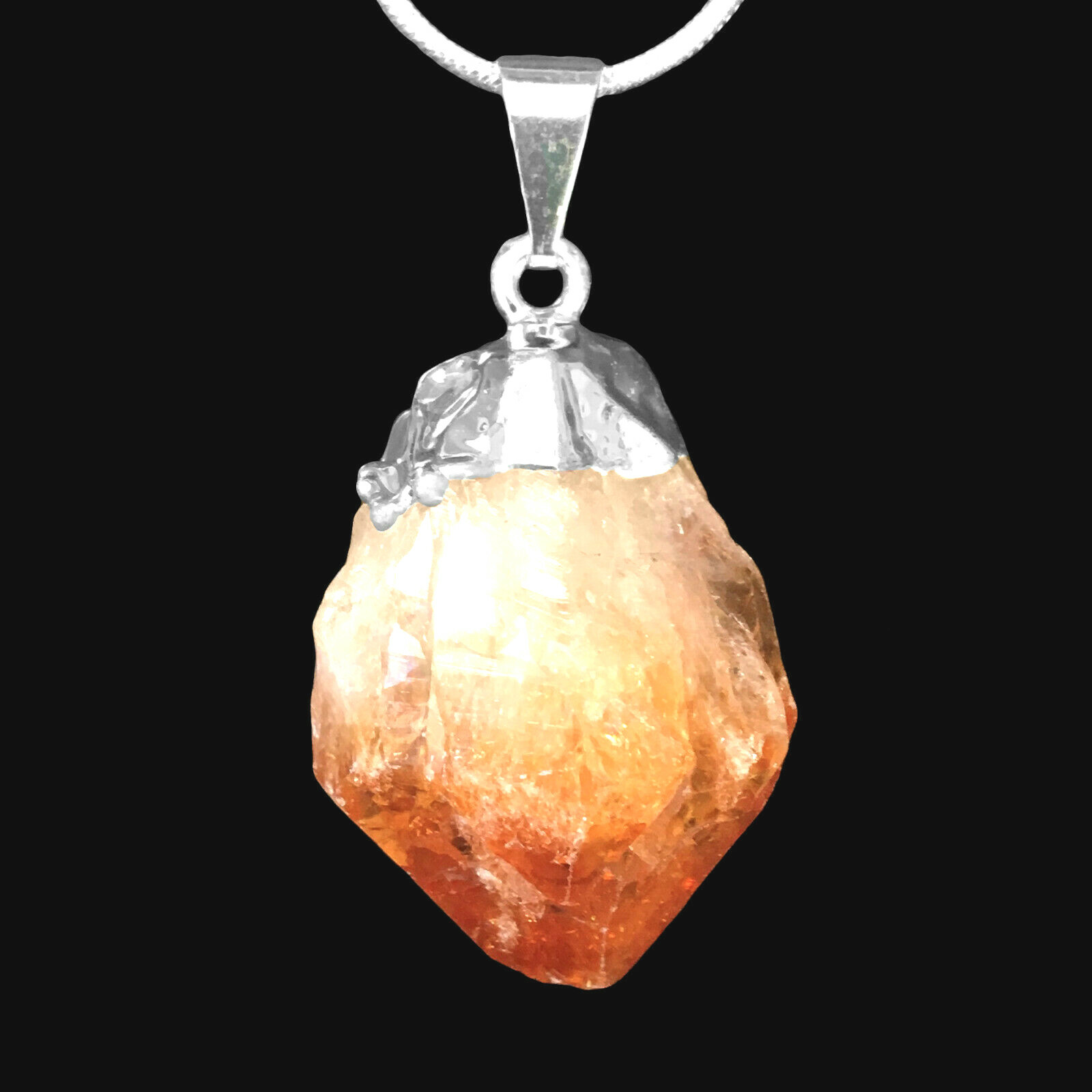 Natural Silver CITRINE Pendant HANDMADE Chakra Crystal Point Necklace Protection