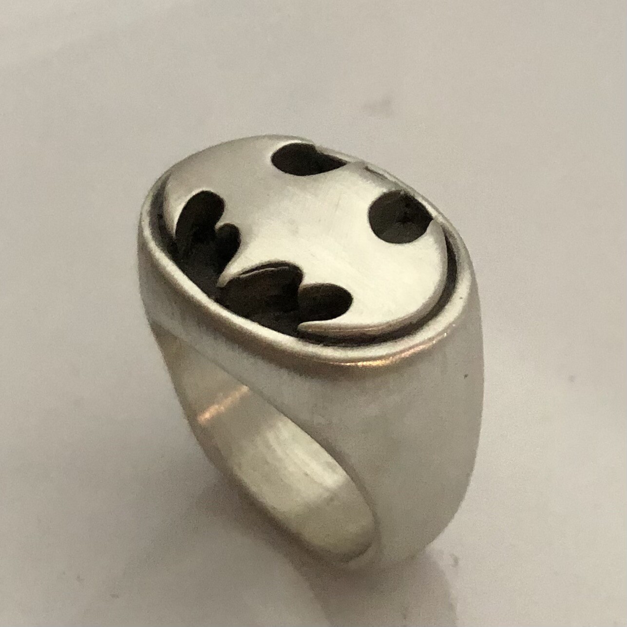 MJG STERLING SILVER OVAL BATMAN RING. STARTS AT SIZE 10