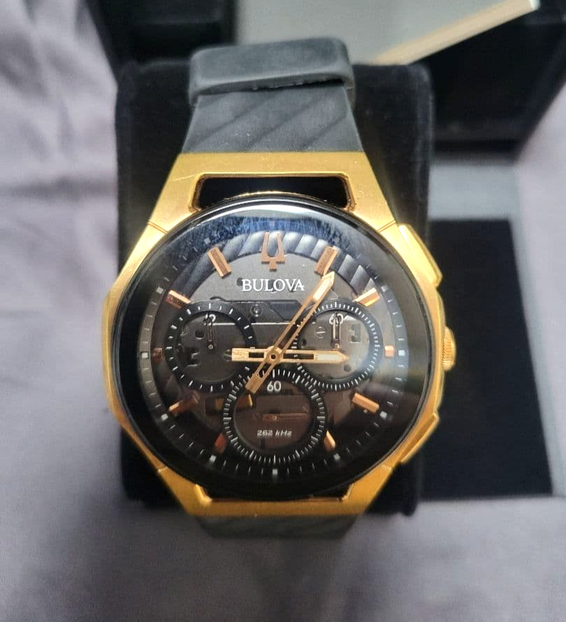 Dead Battery Bulova Curv 98A185 Chronograph Men’s Watch Black Dial Analog Quartz