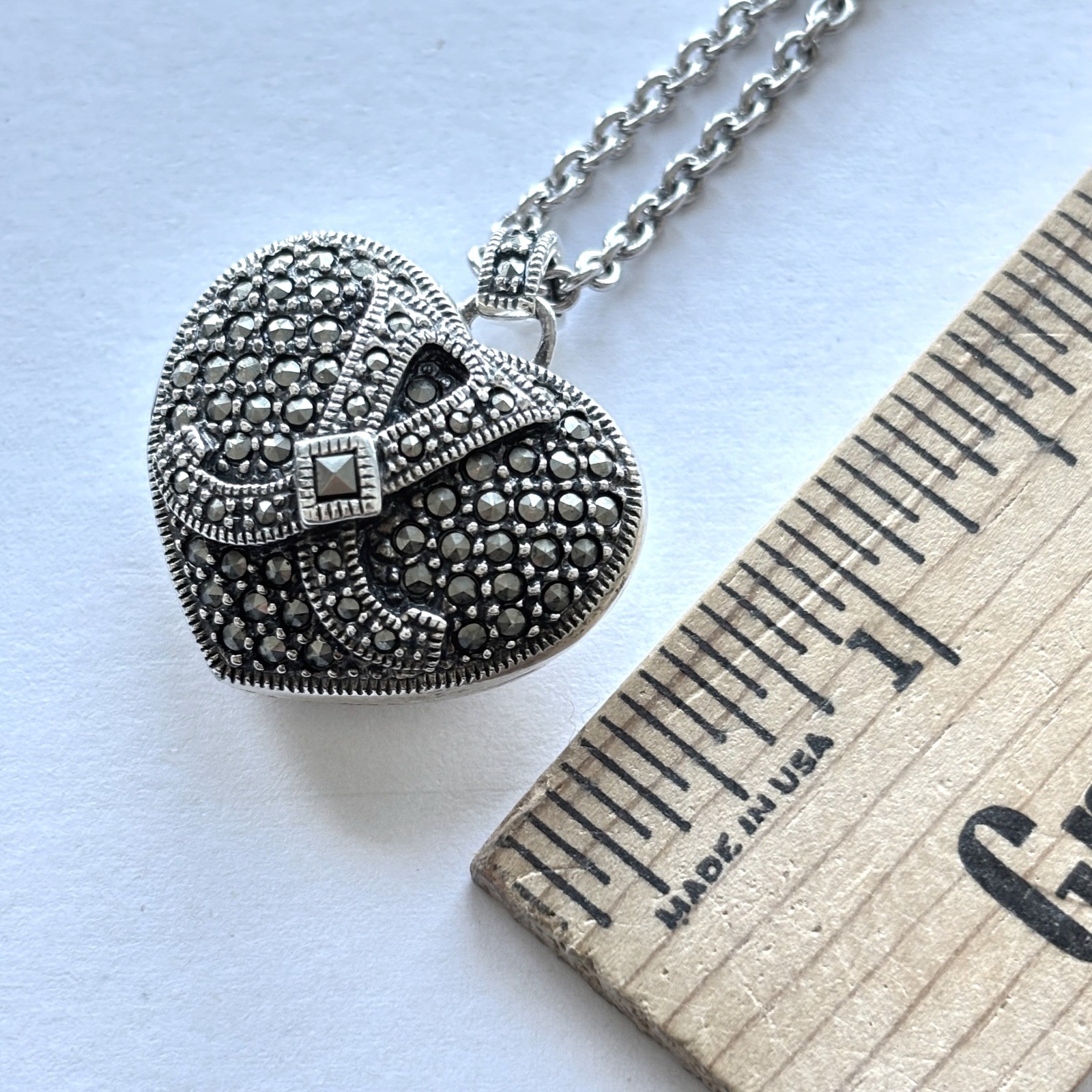 Judith Jack Sterling Silver Necklace Puffy Heart Locket Marcasite Pendant New