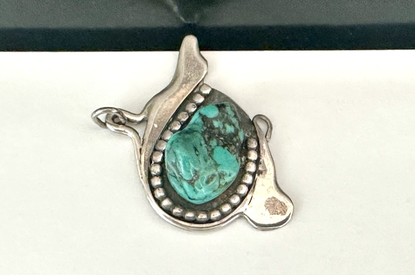 Sterling Silver 925 Abstract Turquoise Vintage Modernist Retro Pendant Handmade