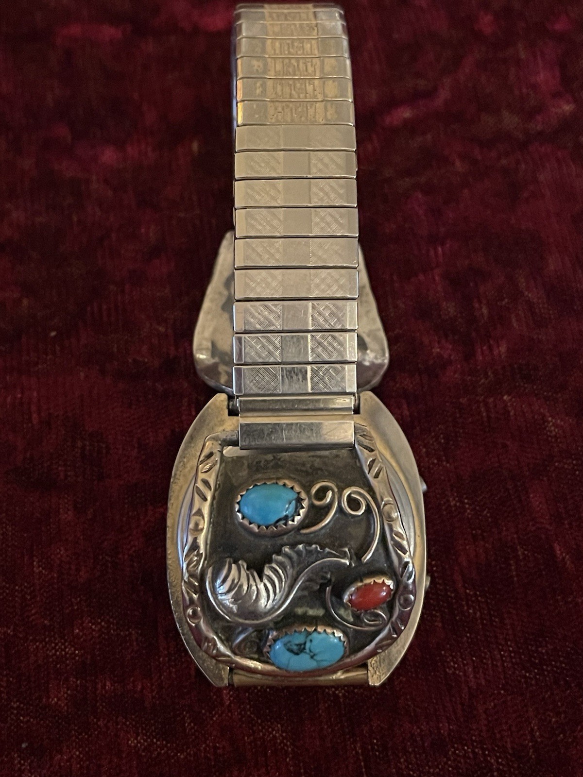 VTG Alfred Martinez Navajo watch band sterling silver Turquoise & Red Coral