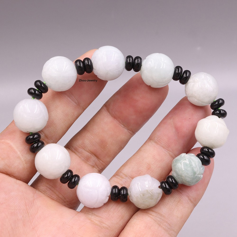 Natural Grade A Jade 13mm Rose Bead Handmade Elastic Bracelet For Women