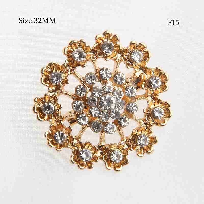 Metallic Flower Crystal Brooches -Round Rhinestone Brooch Pin Bouquet DIY Making