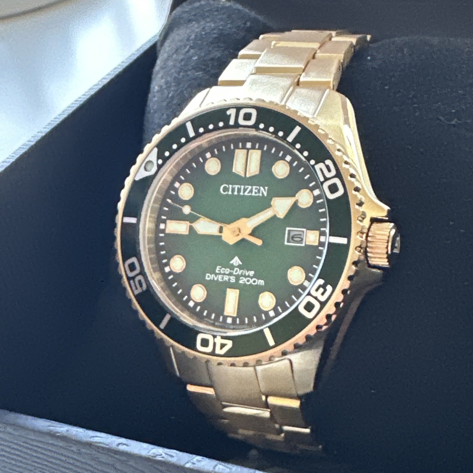 Citizen ProMaster Dive Timepiece Green Dial Gold Stainless Mens Watch BN0262-59W
