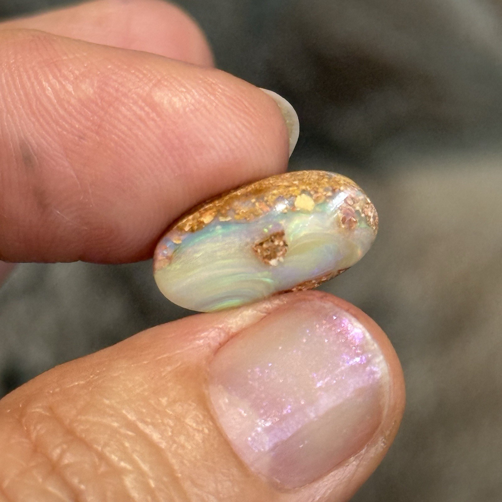 4.35ct 16.3×8.5×4.9mm Australian Crystal Pipe Boulder Opal Oval Cabochon Gem