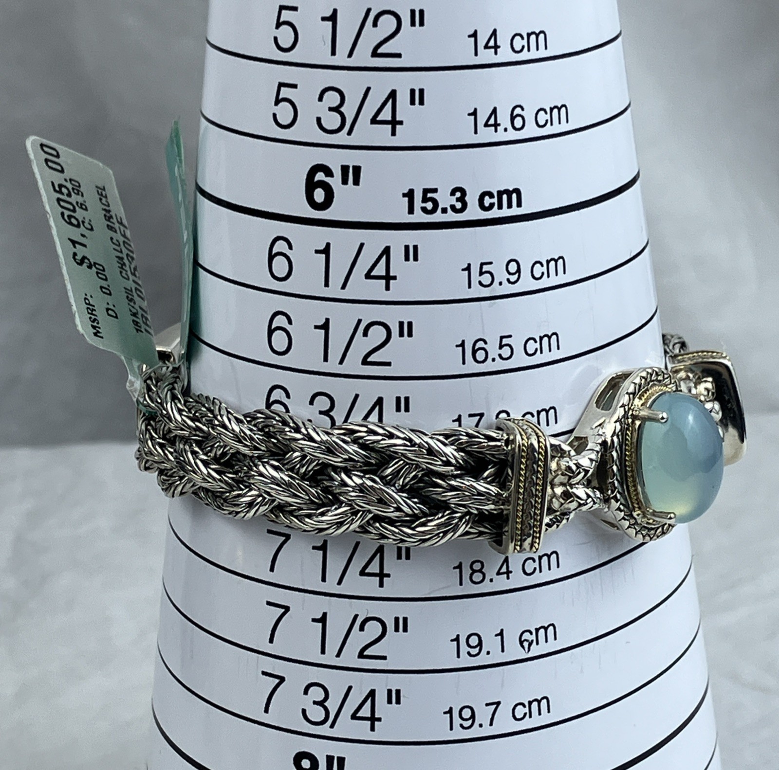 $1.6 K NWT NOS Effy Sterling 18k Braid Bracelet Thick 50 G Cabochon Southwest