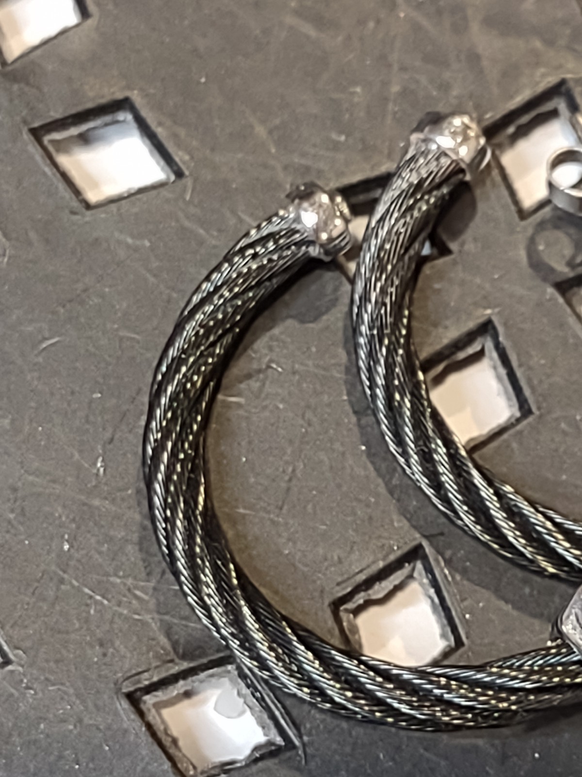 Charriol Black Steel Cable Hoop Earrings With 18Kt White Gold And Diamonds