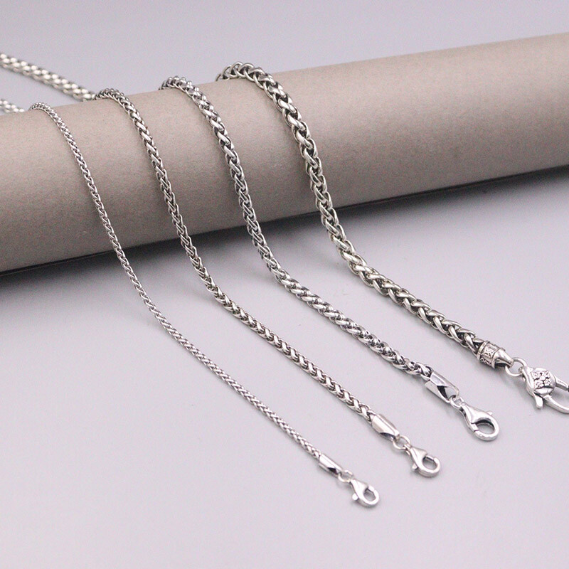 Real Sterling Silver Chain For Men 2mm/3mm/4mm/5mm Wheat Chain Silver Necklace