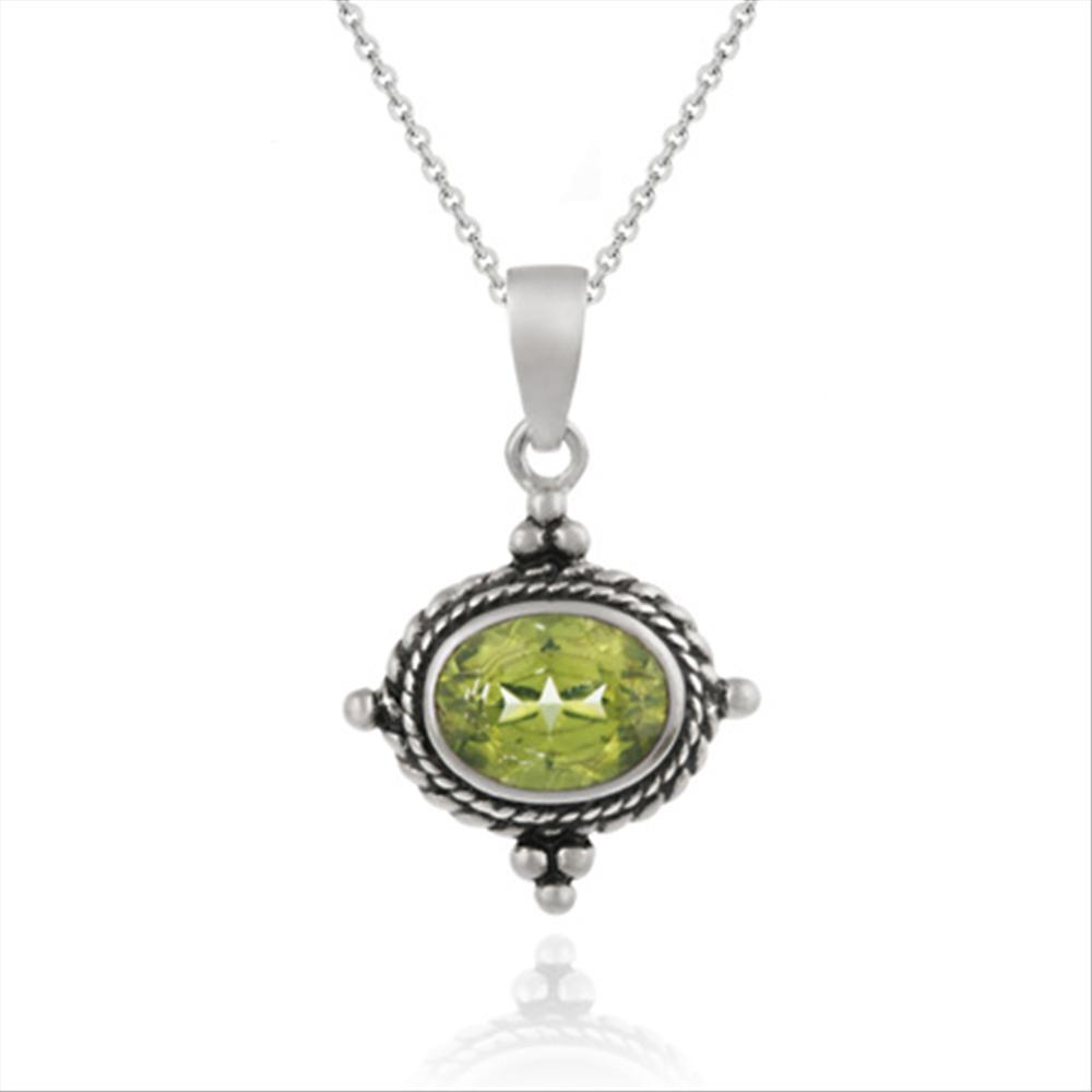 925 Silver .90ct Peridot Bali Bead Pendant, 18″