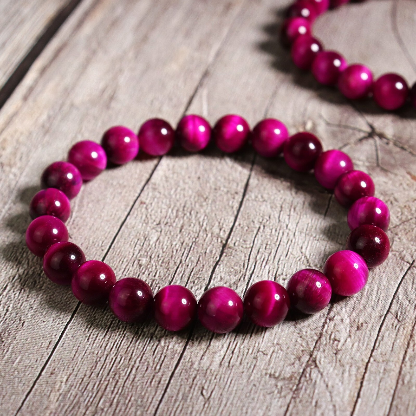 Hot Pink Tiger Eye 8mm Beads Healing Balance Chakra Gemstone Stretchy Bracelet