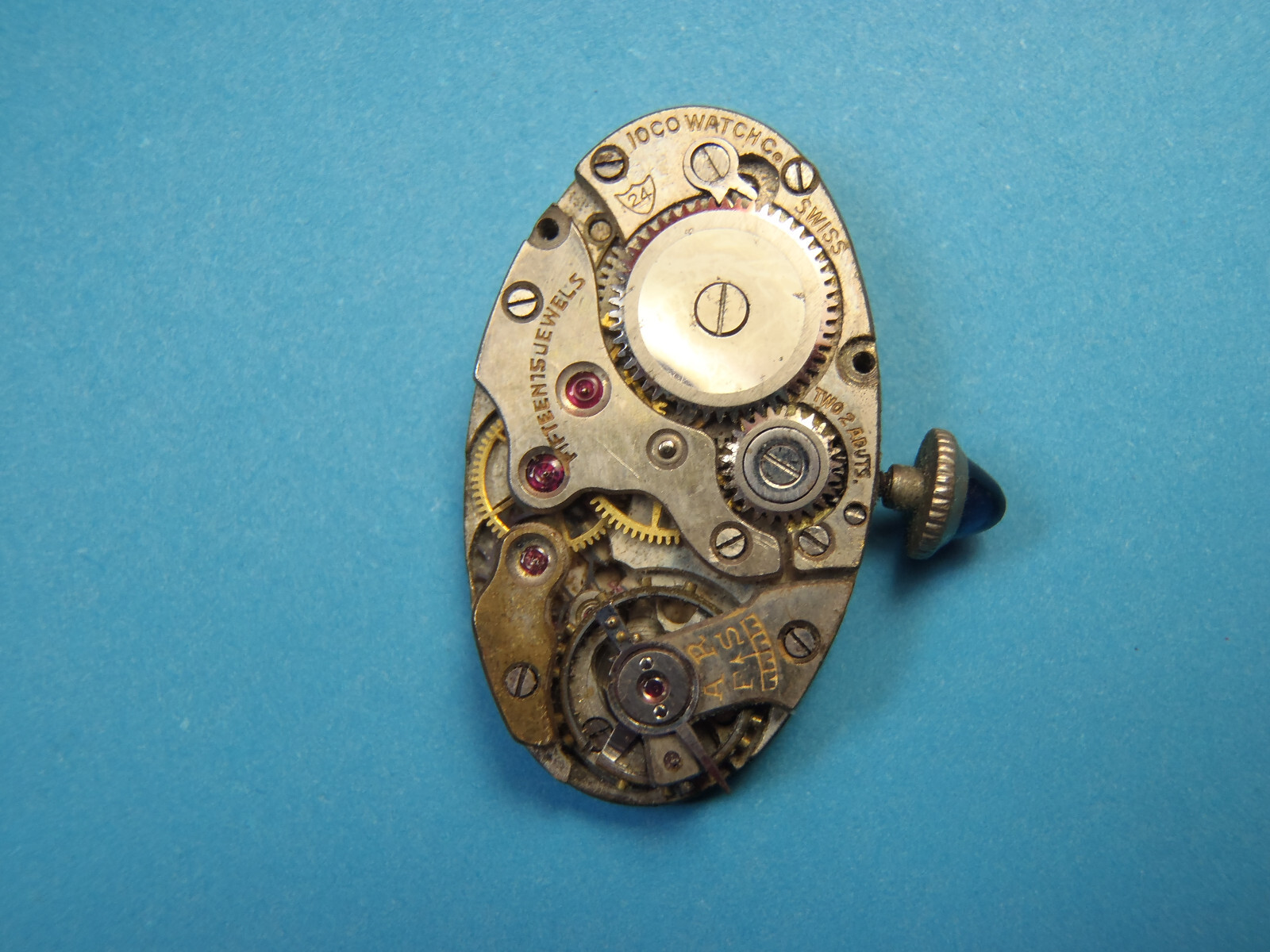Antique 10 Co Watch Co Movement 15 Jewel Swiss 2 Adj 24 LP 25mm x 15mm For Parts