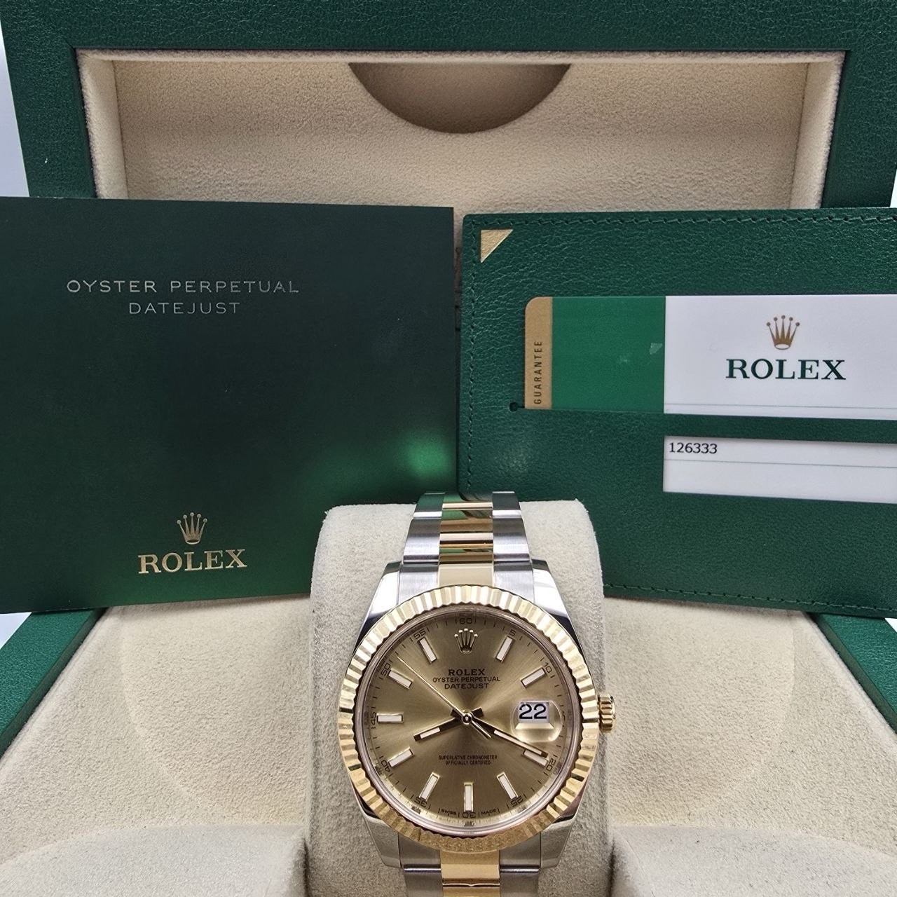 2017 PAPERS Rolex Datejust 41mm Champagne Dial Oyster 18K Gold Steel 126333 BOX