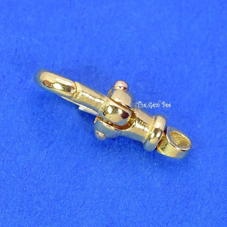 5.3mmx14.5mm Small 18k Solid Yellow Gold Swivel Push Lock Dog Clip Antique Clasp