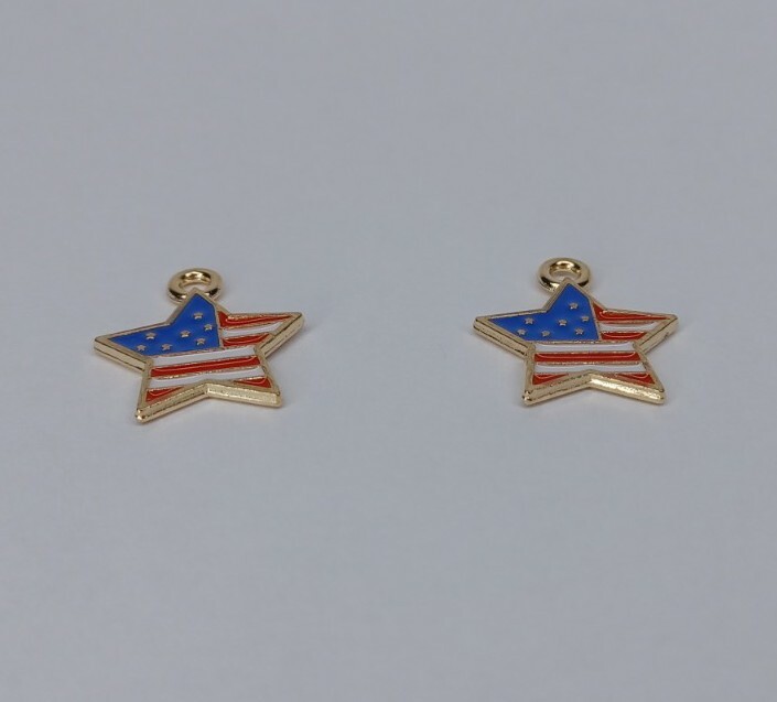 Earring Findings Gold Tone Enamel Star Red White & Blue 4th Of July Pair Of 2