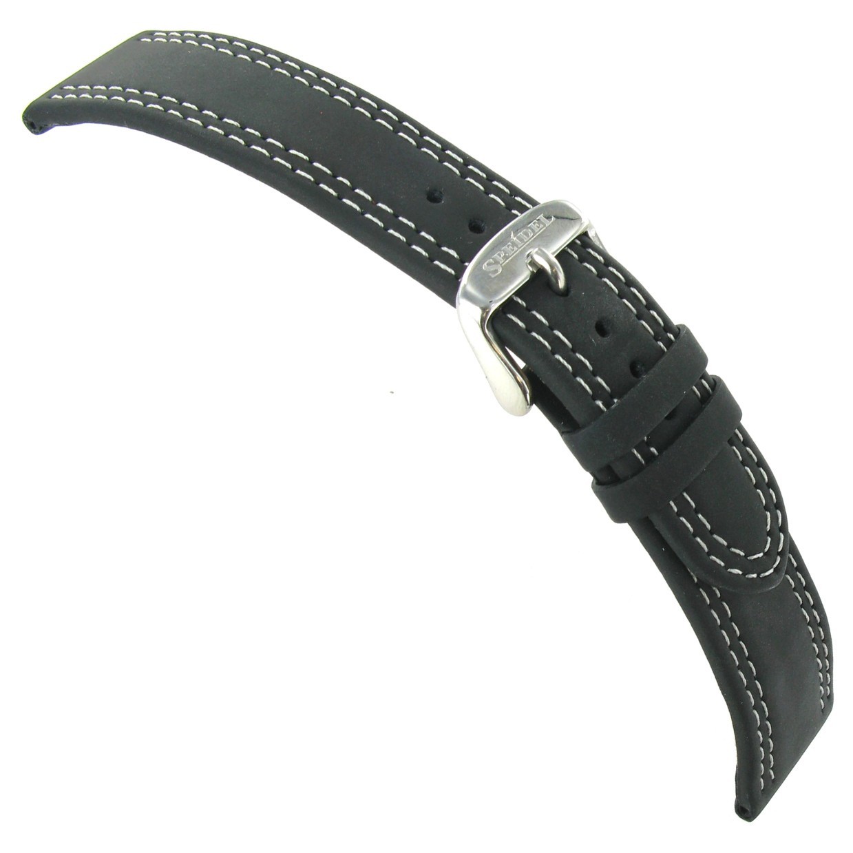24mm Speidel Rubber Coated Calfskin Black Double White Stitch Watch Band 5080820