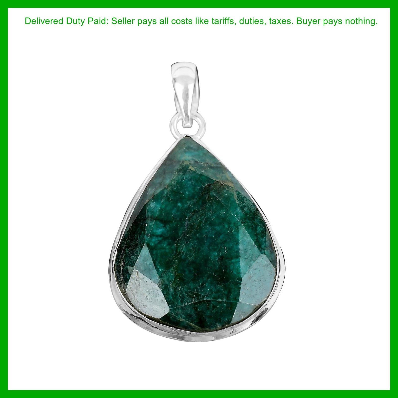 Valentines Sale 925 Sterling Silver Pear Zambian Emrald Stone Bezel New Pendant