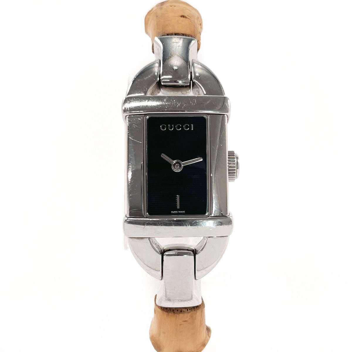 Gucci Watch 6800L Bamboo Bangle Watch Stainless Steel Silver / Brown Quartz
