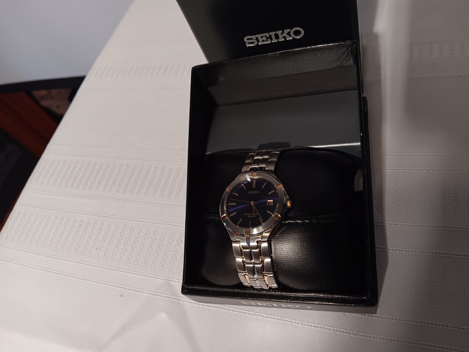 New Seiko Unisex 2 Tone Stainless Steel 7n32c Quartz Sr927sw Battery Blue Face