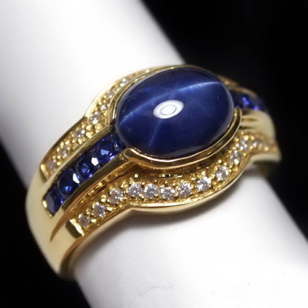 14K PLATED NATURAL STAR SAPPHIRE RING SILVER SIZE 7.5 WEDDING RING FREE RESIZE