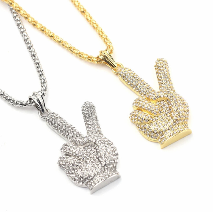 Ice In Gold Silver Color Victory Hip Hop Cubic Zirconia Pendant Necklace 84-6