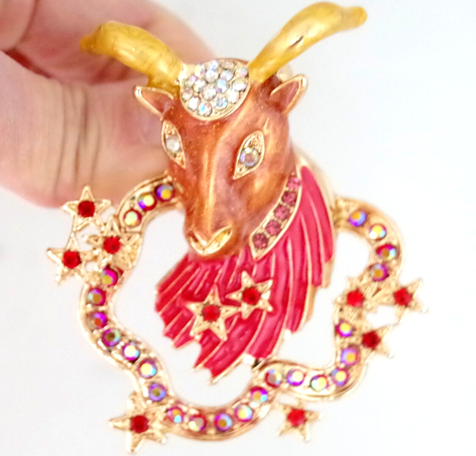 2.75″ DESIGNER STYLE CAPRICORN ZODIAC HOROSCOPE GOAT AB RHINESTONE BROOCH PIN